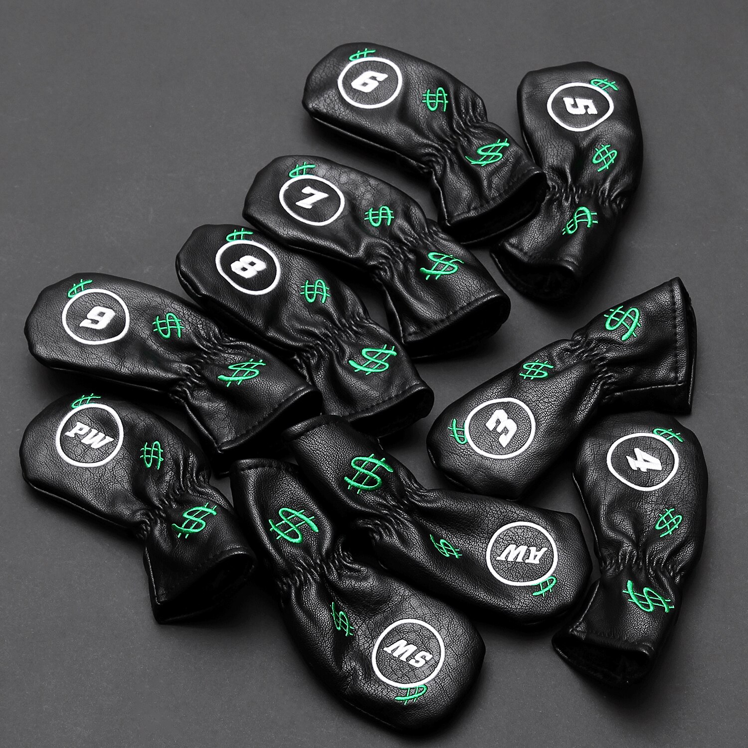 10 stuks/set golfijzerhoezen van pu-leer, amerikaanse dollar, golfkophoes voor ijzeren clubs