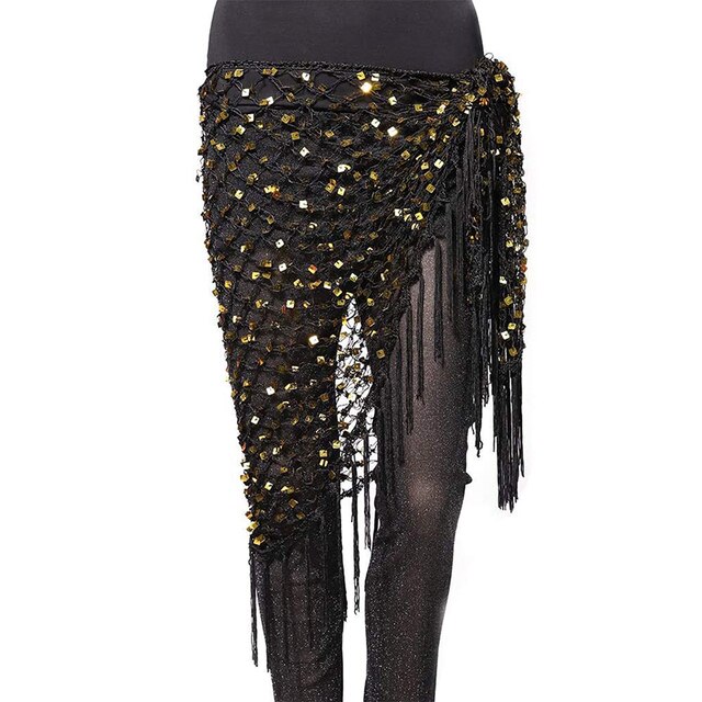 Accessoires de danse du ventre vert/or/argent, Crochet brillant, ceinture à paillettes, écharpe de hanche, enveloppes de pompon pour la danse du ventre, mouchoir: black gold
