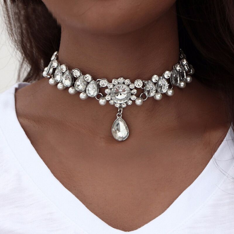 Luxury Multilayer Crystal Rhinestones Choker Necklace Women Indian Ethnic Statement Large Collar Necklace Jewelry