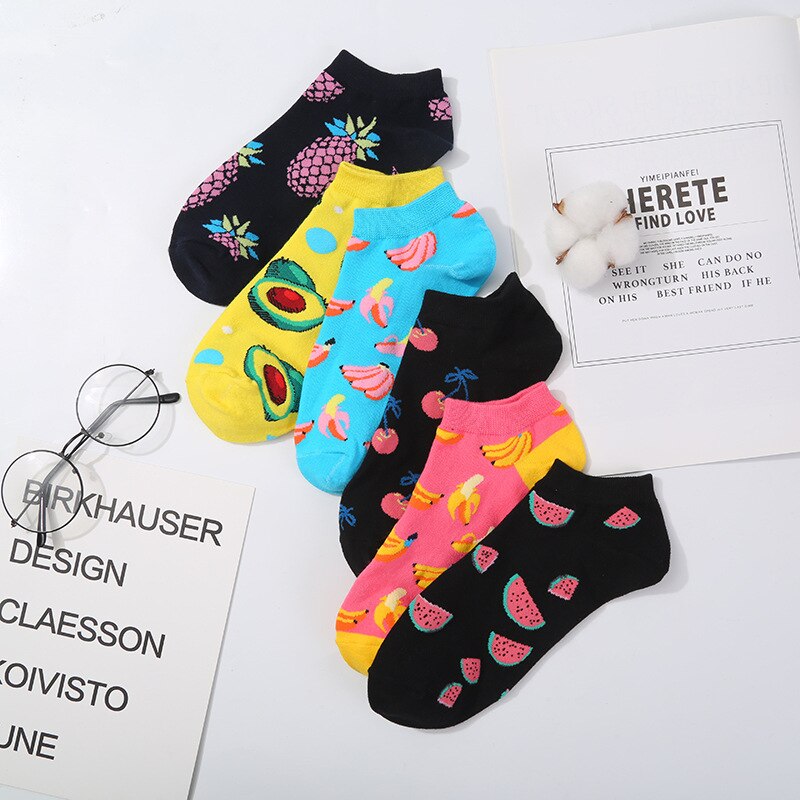 Calcetines bonitos de algodón para hombre, calcetines tobilleros cortos coloridos e informales con números geométricos de fruta, maíz y cerveza,