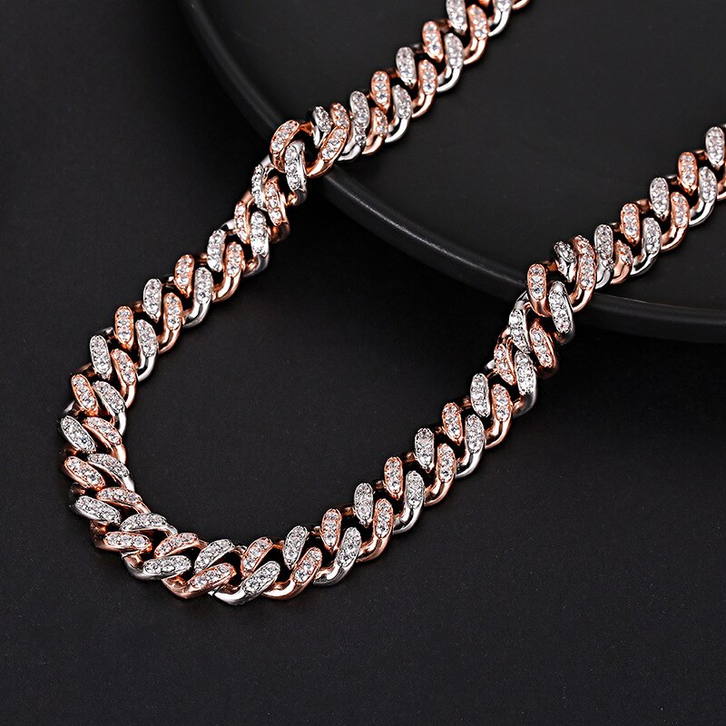 Degli uomini di hip-hop Cuba di Hiphop della collana di zircon di rame 8 millimetri collana di Modo: rose gold 8mm x 7in