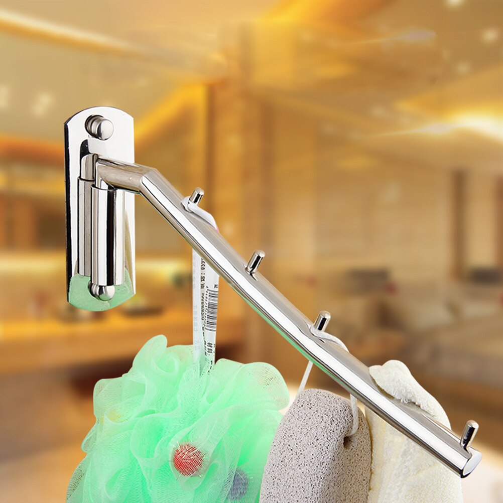 Wall Mounted Clothes Hanger Rack Rotatable Stainless Steel Clothes Organizer with Swing Arm Holder