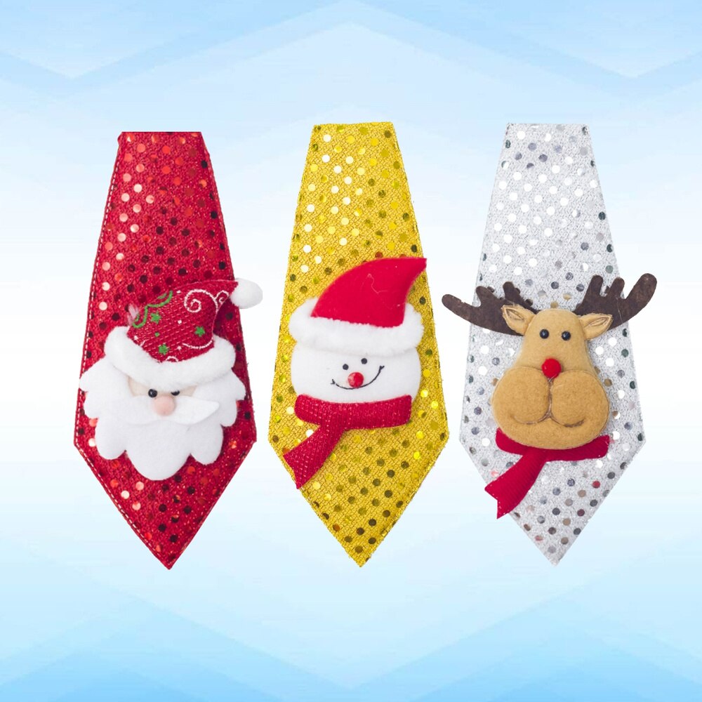 3Pcs Cartoon Stropdas Schattige Lovertjes Tie Kerst Kleine Voor Kinderen Volwassen (Sneeuwpop Kerstman En Elanden)