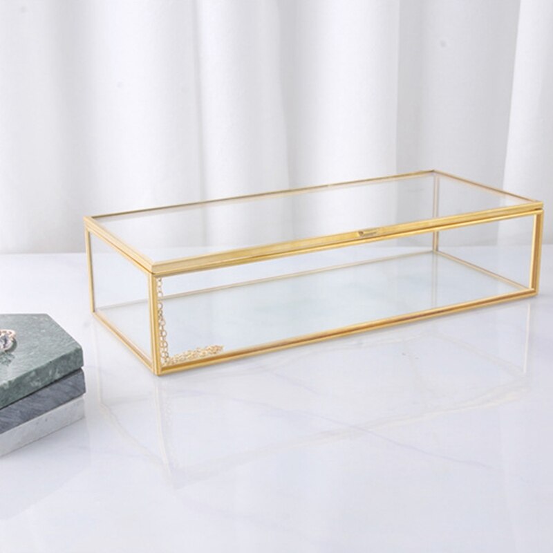 Simple Gold Rim Glass Jewelry Box Jewelry Storage Box Retro Jewelry Display Box