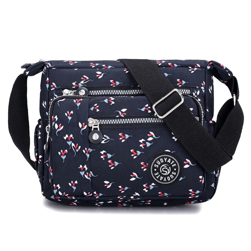 Múltiples compartimento bolso de las mujeres Bolsa Bandolera de pecho paquete bolso de Nylon impermeable mochila con una sola Correa nueva: B print navy