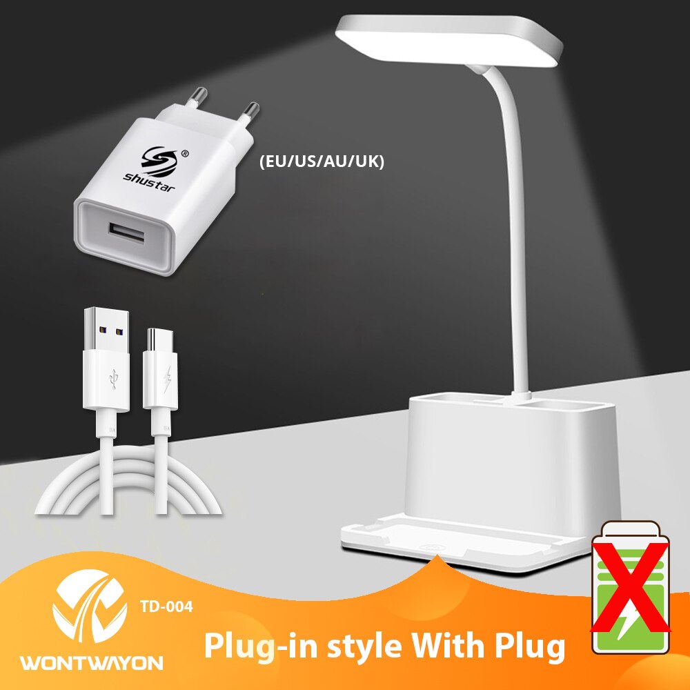 LED Desk Lamp with Penholder Eye Protection Reading Desk Lamp Rechargeable Flexible Gooseneck Bedside Lamp Indoor Lighting: Plug in-plug