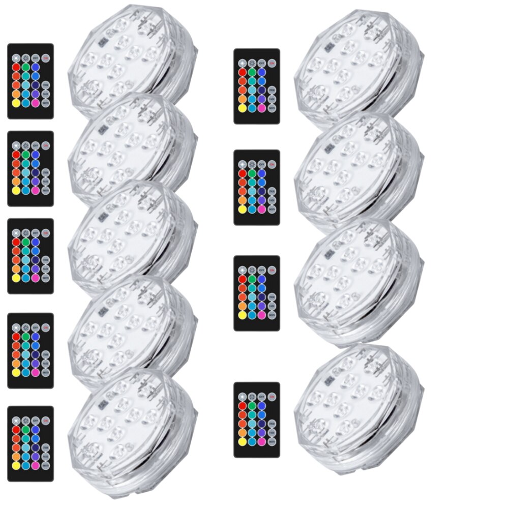 10Pcs Rgb Afstandsbediening Dompelpompen Licht IP68 Waterdichte Onderwater Licht Vijver Zwembad Decor Night Lamp Voor Aquarium: 9pcs