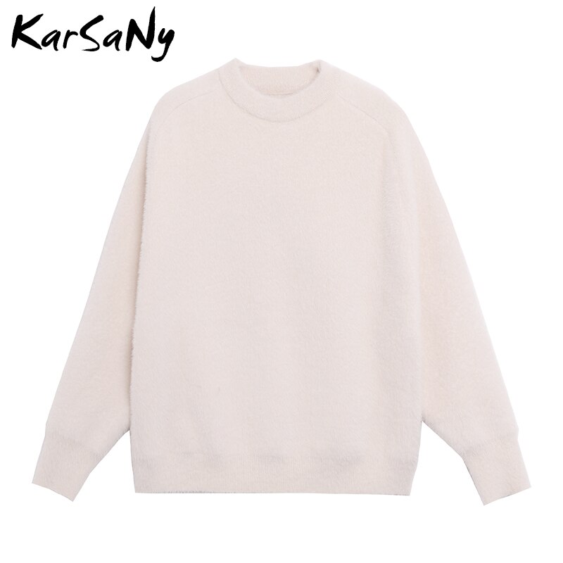Fluffy mohair sweatere til kvinder vinter varm hvid trøje tyk blød strikket trøje kvinder solid løs sweater hun