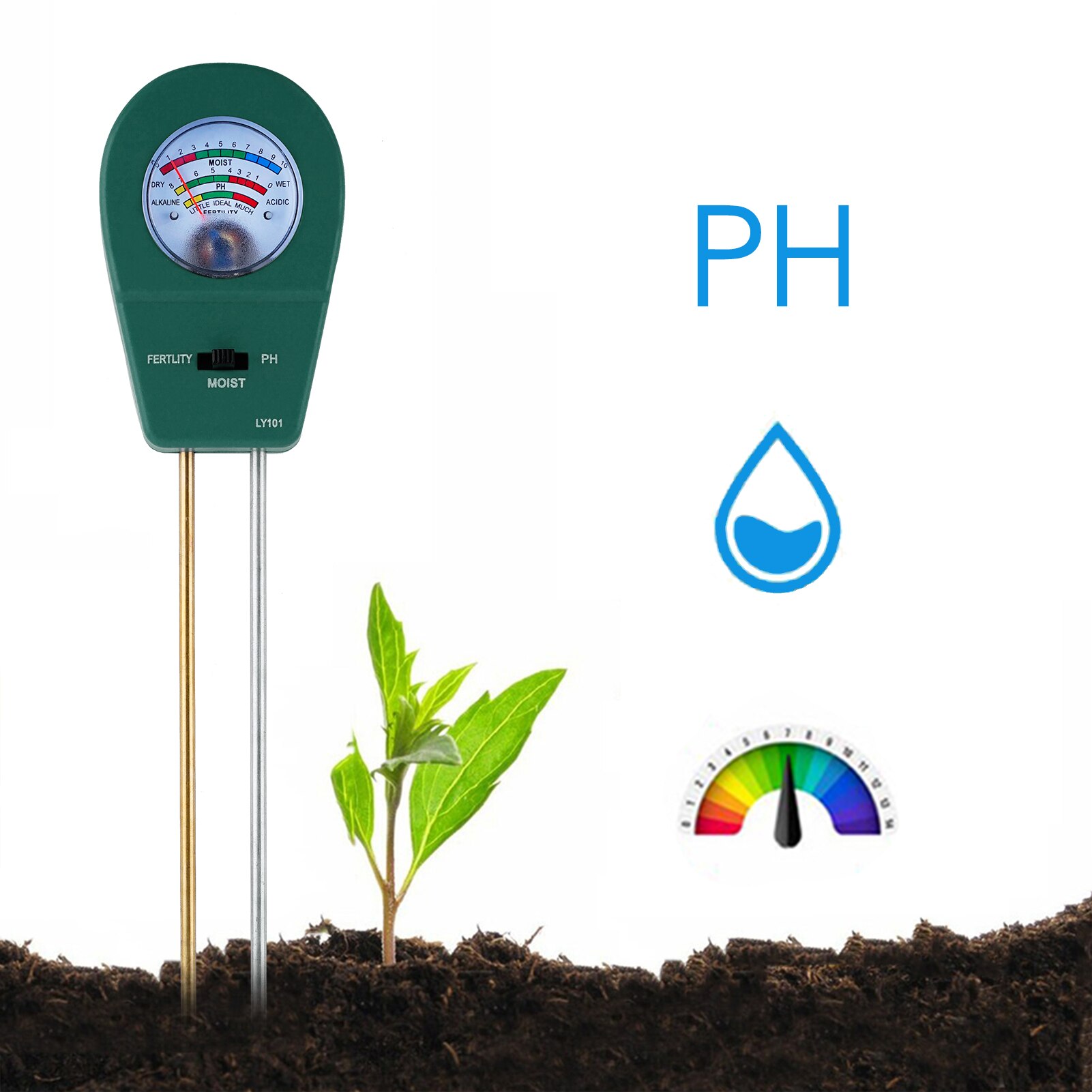 Kkmoon 3-In-1 Bodem Tester Bodem Ph Meter Met Vocht Vruchtbaarheid Ph Meter Tuinieren Tool Voor Farm gazon Geen Batterij Nodig Meter