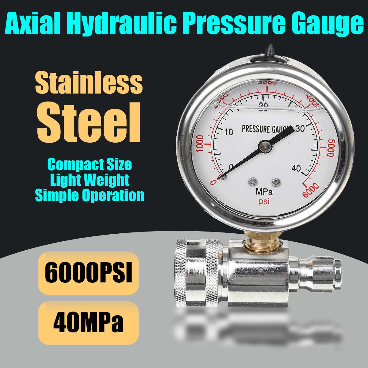 Axial Stainless Steel Indicator Hydraulic Pressure gauge Thread 40MPa 6000PSI Manometer Pressure Gauge Thread Diameter