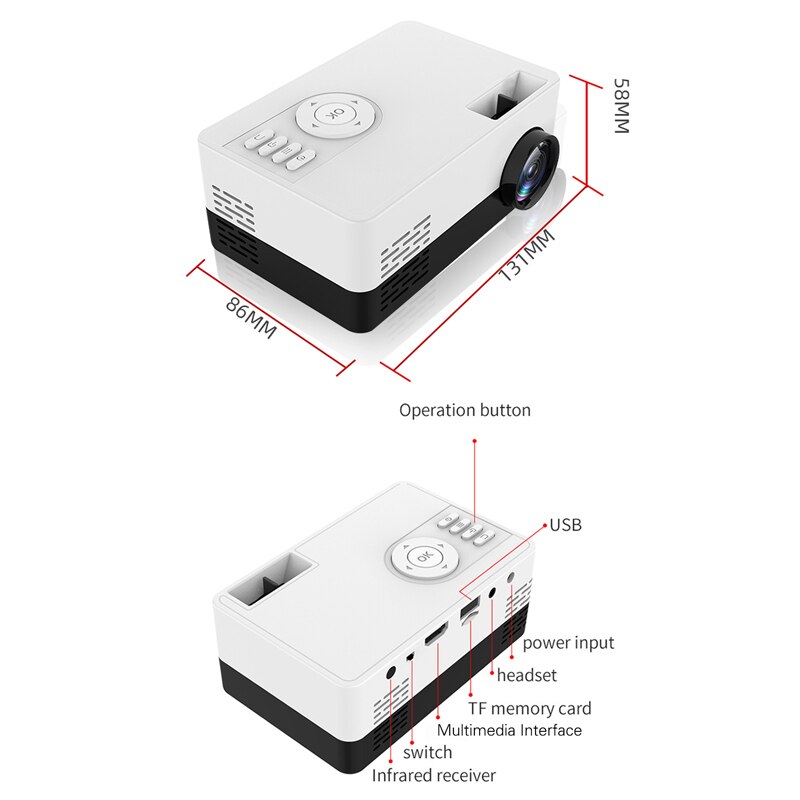 FrankEver LED Mini Projector 320x240 Pixels Supports 1080P USB Audio Portable Mini Home Media Player Video Beamer