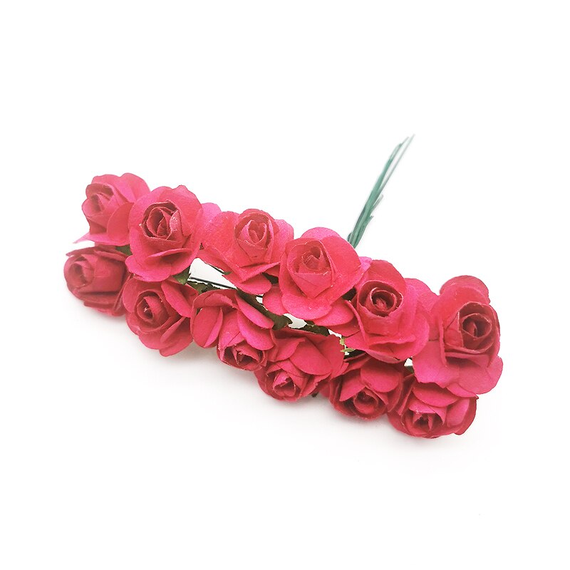 12 stk mini blomsterhode kunstig papir blomster rose brukt til bryllupsfest håndverk dekorasjon 19 farger