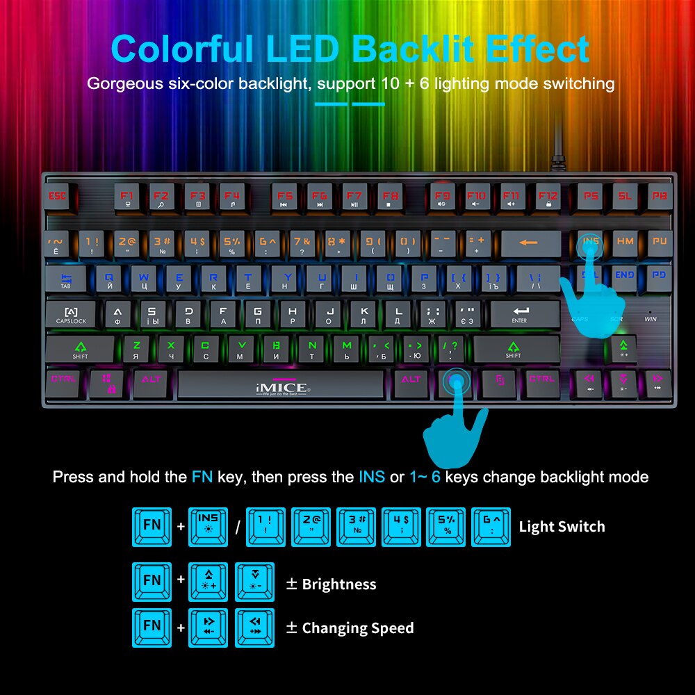 Gaming Keyboard Mechanical Keyboard Backlight RGB Backlit Game Keyboards Russian Keycaps for Gamer PC Computer Gaming Keyboard