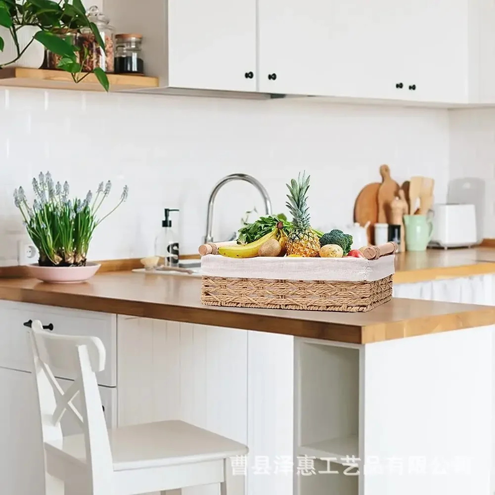 Cesta de almacenamiento para baño y cocina, organizador pequeño de mimbre para encimeras, cuerda de papel redonda, 1 ud.