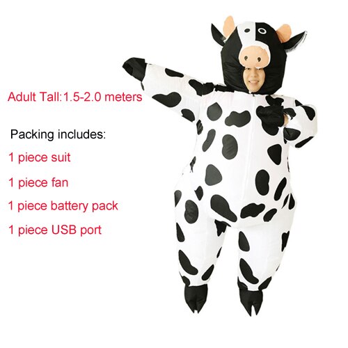 Aufblasbare Kuh Kostüm für Erwachsene Frauen Männer Kind Junge Mädchen Halloween Party Karneval Cosplay Kleid Schlag hoch Anzug Ebene Maskottchen Outfit: Erwachsene Kuh
