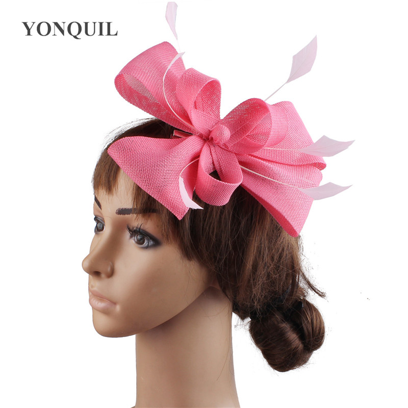 Blanc bow nouvelle mariée coiffe de mariage fascinator accessoires femmes plume coiffe maille cheveux chapeaux mariage bandeau: Rose