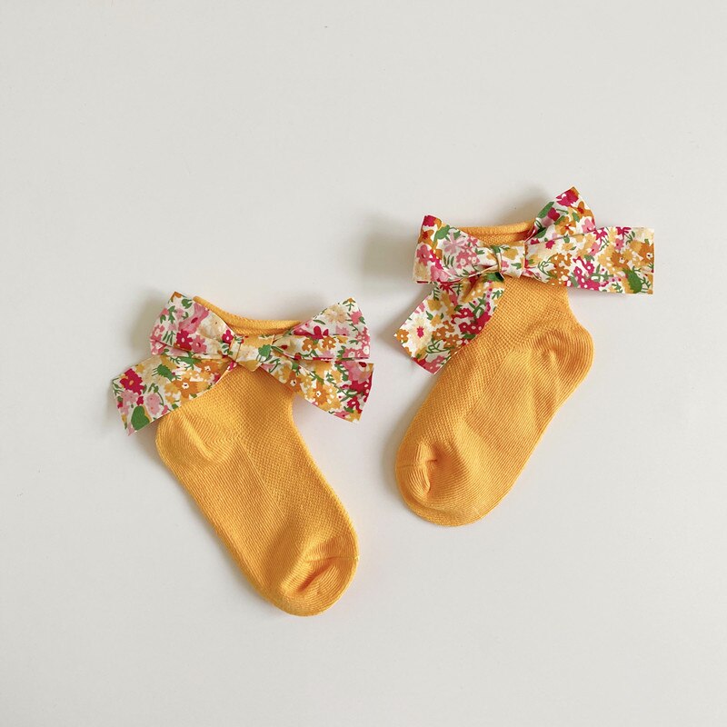 7 couleurs bébé filles garçons princesse chaussettes fleurs imprimer nœud papillon anti-dérapant coton mignon chaussettes 0-2 ans: 6