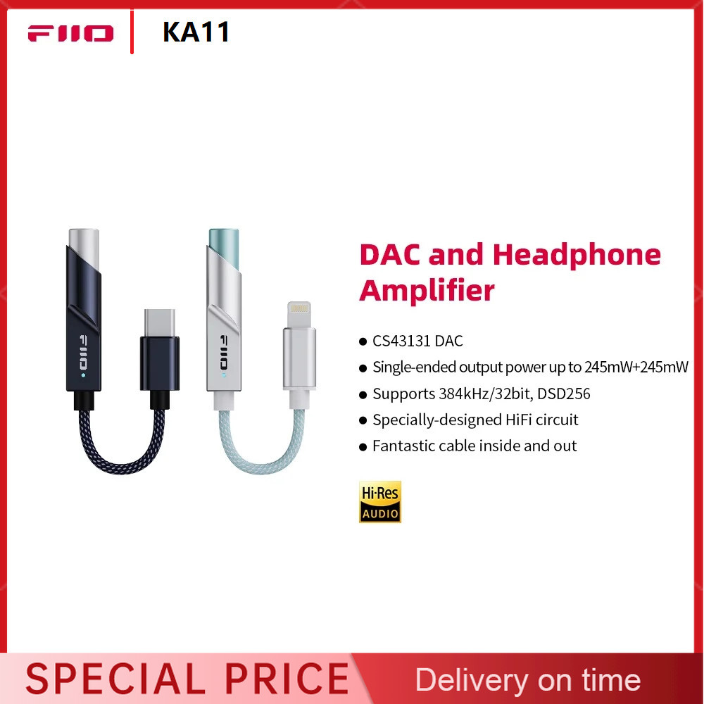 FiiO KA11 USB C To 3.5mm Audio Adapter 32bit/384KHz Type C To 3.5mm USB Dongle HiFi DAC Headphone Amplifier for Android/Win