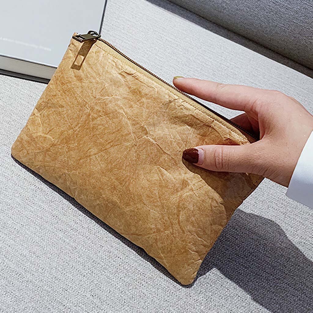 Women Kraft Paper Cosmetics Clutch Bag Light Washable Tear-resistant Environmentally Portable Phone Bag #W3