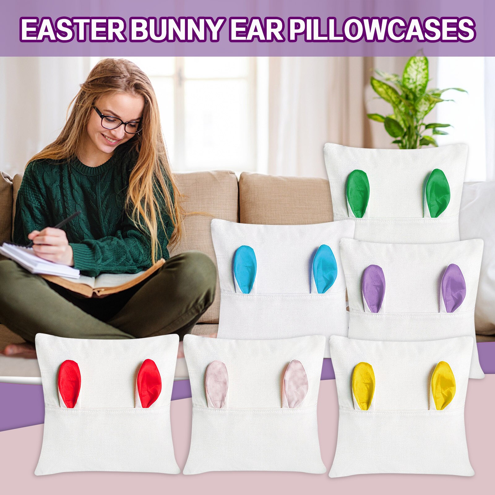 Pasen Leuke Bunny Kussensloop Familie Decoratie Kussenhoes Familie Kussensloop 40X40 Cm Kids Kinderkamer Decoratie