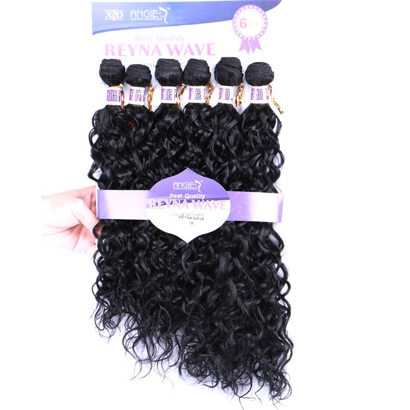 Reyna water wave hair bundle 6 pieces one set Synthetic hair extension tissage fiber hair weaving: #1B