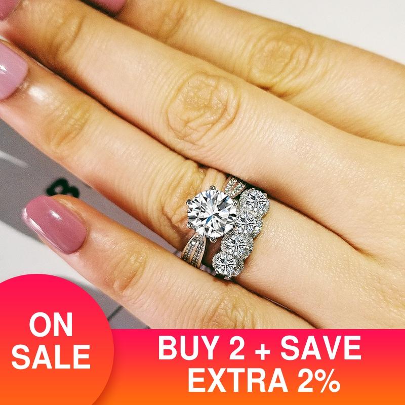 2022 luxury halo silver color bride wedding ring set for women lady anniversary jewelry bulk sell R5130