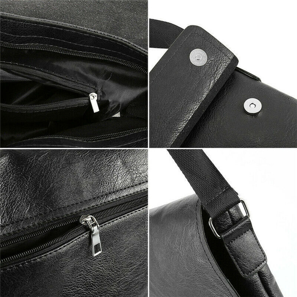 Herre lædertasker business casual pu enkeltskulder crossbody tasker multifunktionelle vintage håndtasker herre