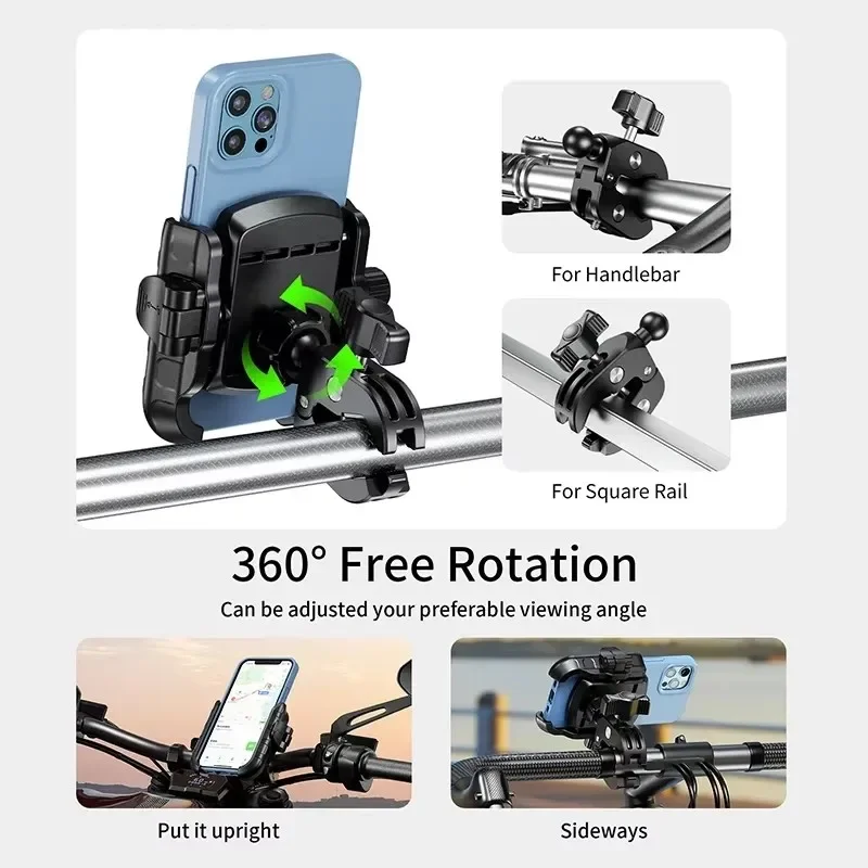 Motorcycle Bicycle Phone Holder Fast Charging USB-C Charger Moto Motorbike Mirror Stand For 4.7-7.2” Smartphones Handlebar Mount