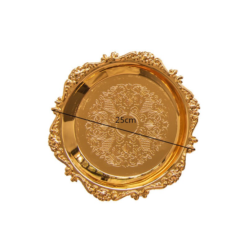 Big Middle Small Silver Cake Pan Afternoon Tea Dessert Snack Tray Jewelry Storage Tray Dessert Table Snack Dish Display Plate: gold  L