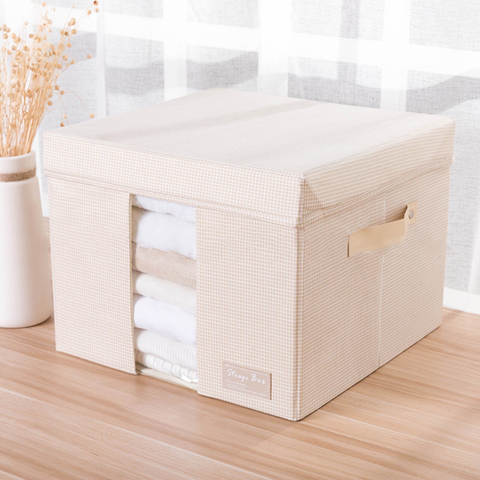 F# Foldable Storage Box Large-capacity Rectangular Organization Linen Fabric Boxes For Storage Clothes Organizador Zippe Box: Beige 