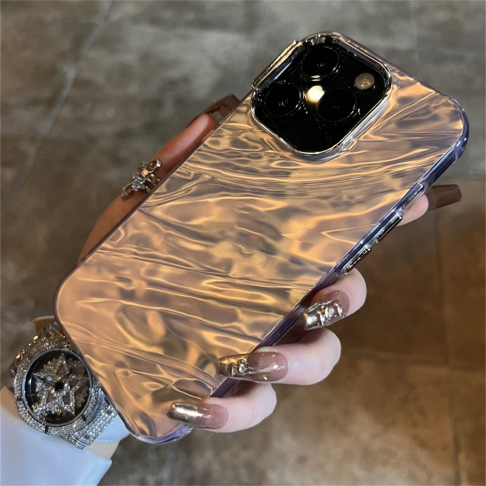 Koreanskt lyxigt pläterat vattenvågigt vikt vågigt telefonskal till iphone 14 15 pro max 11 12 pro 13 stötsäkert mjukt bakstycke