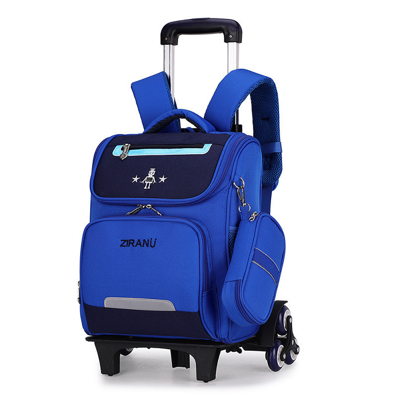 Verwisselbare Kinderen Trolley Schooltas 2/6 wielen ZIRANYU Kids Wheeled tas Nylon Waterdichte Reistas Mochilas: 6 wheels blue