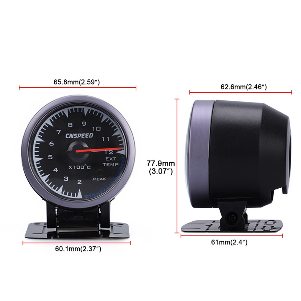 Medidor de temperatura de escape de coche 12V 7 colores retroiluminado automotriz medidor de temperatura de escape 2,5 "60mm