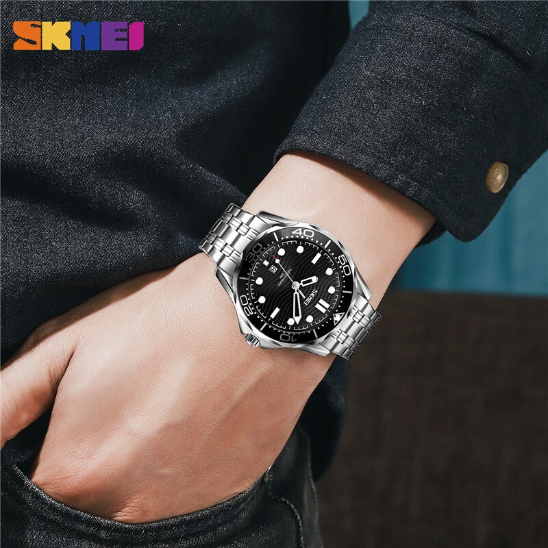 SKMEI-reloj de pulsera con movimiento de cuarzo japonés para hombre, cronógrafo tridimensional con textura, esfera con fecha y hora, 9276