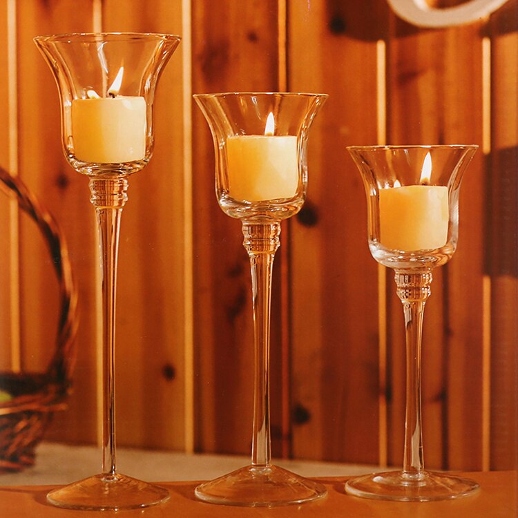 3pcs/set Crystal Glass Stemmed Votive Candle Holder Pillar Tea Light Goblet Candlestick Wedding Pub Party Decoration