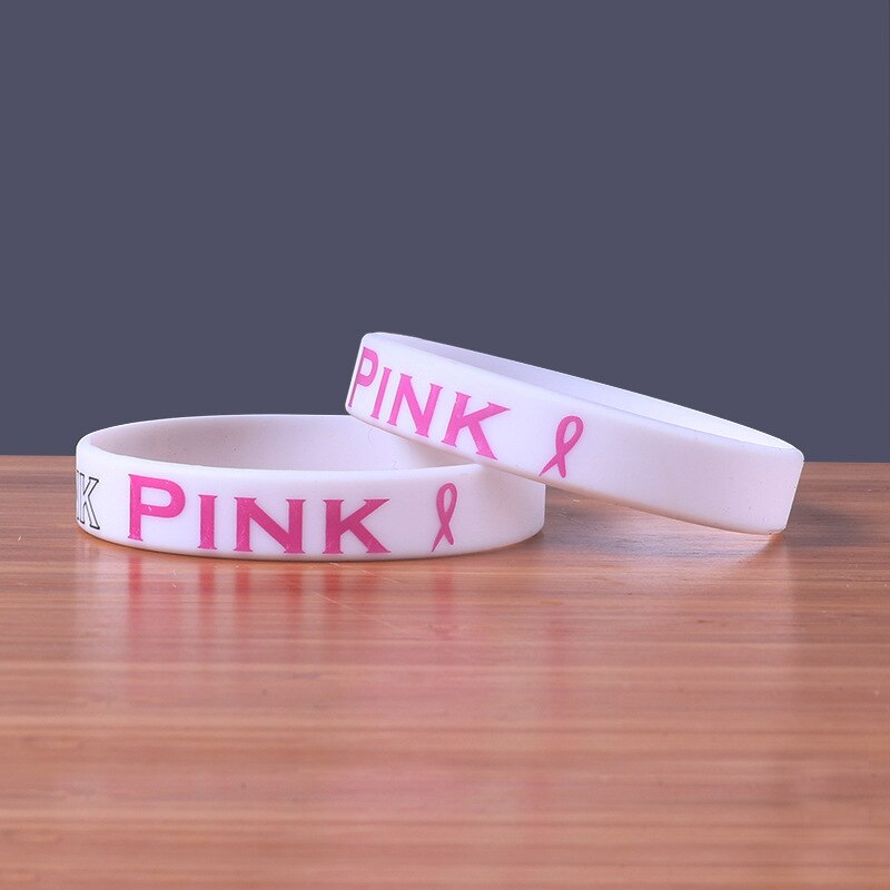 PBR080(20), regalo promozionale braccialetto di consapevolezza del cancro al seno pensa al braccialetto in Silicone Rubbler con stampa a nastro rosa