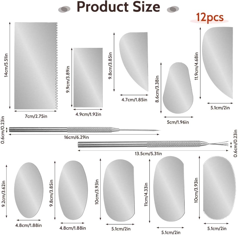 12 Pcs Steel Pottery Tools Clay Ribs Stainless Serrated Scraper Feather Texture Detail Tools Sculpture Cutter Crafts Tool Kit