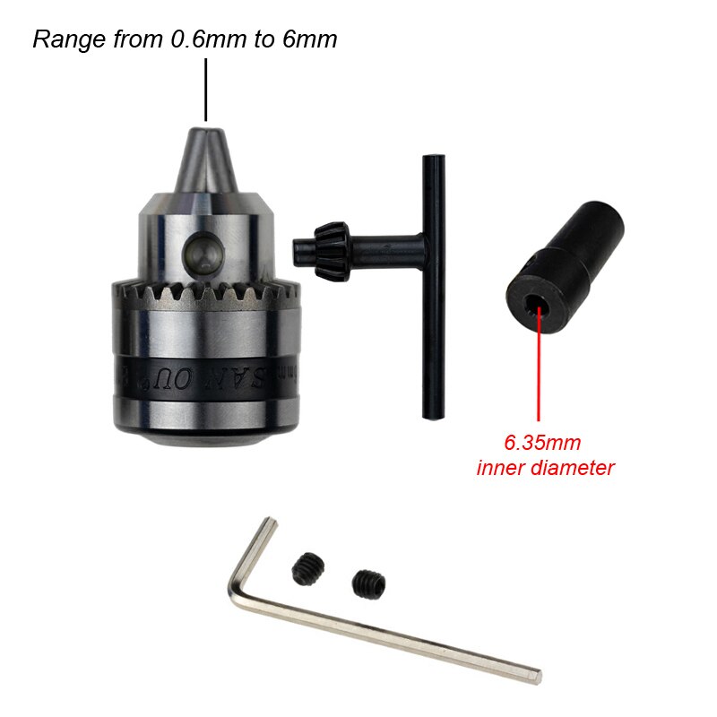 Mini Electric Drill Chuck 0.6-6mm Mount B10 Taper Connector Rod Motor Shaft Chuck For Drill With Adapter Key Wrench Power Tool: Chuck Shaft 6.35mm