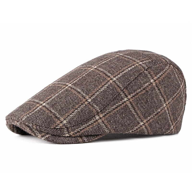 Gorro de boina estilo Retro para hombre y mujer, boina con visera de pintor, a cuadros, en espiga plana, Otoño e Invierno: Caqui