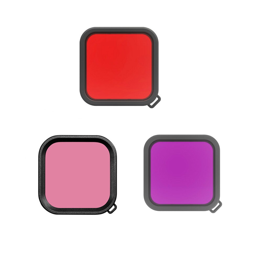 BGNing-Filtros de colores para cámara Gopro Hero 8, funda negra impermeable, filtro cuadrado de buceo, rojo, rosa, Morado, 3 uds.: 1xPink 1xred 1xpurpl