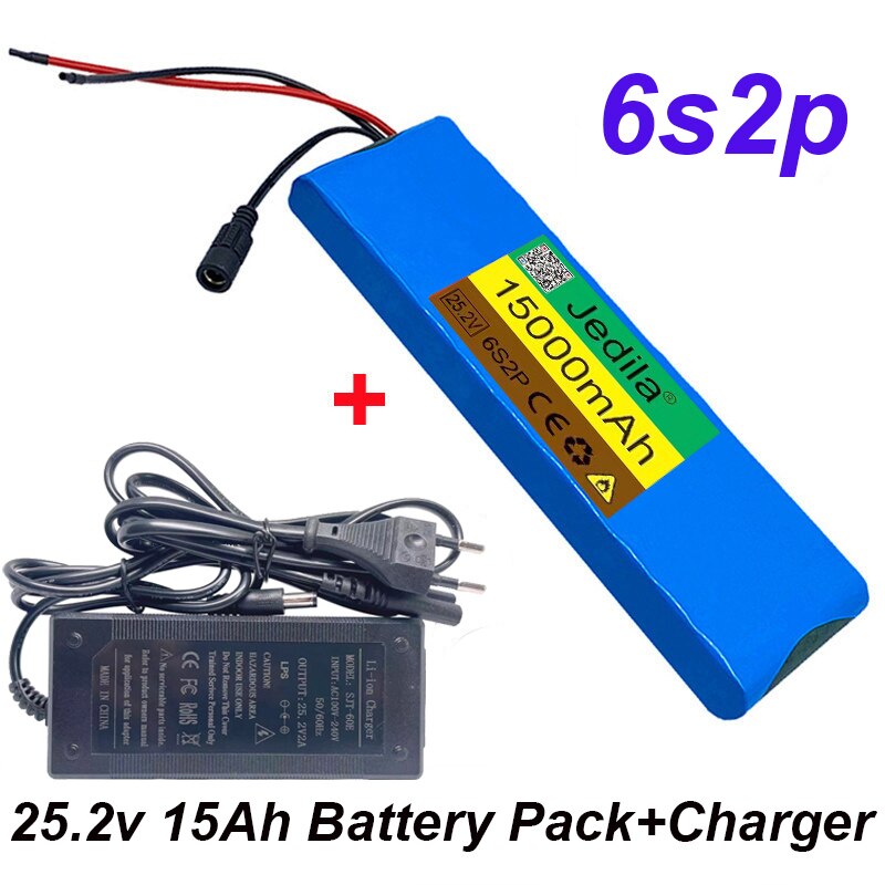 25.2V 15000mAh 6S2P 18650 Lithium Battery Pack 24V 15000mAh With BMS For Electric Bicycle Moped