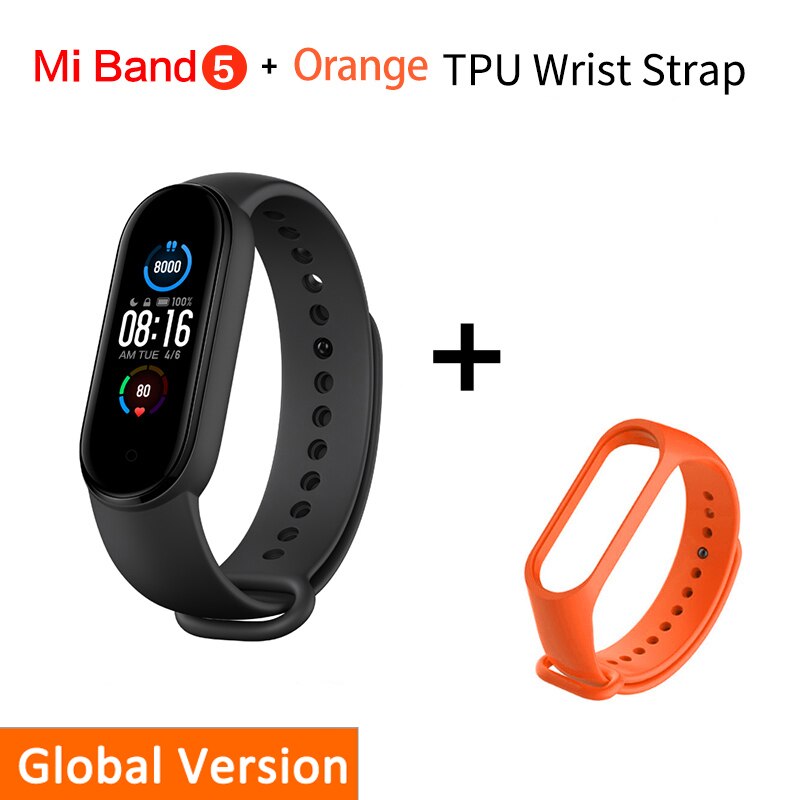 Xiaomi Mi Band 5 Smart Bracelet 1:1 large AMOLED Screen Heart Rate Fitness Traker Bluetooth 5.0 Sport Waterproof band 5: Global Add orange