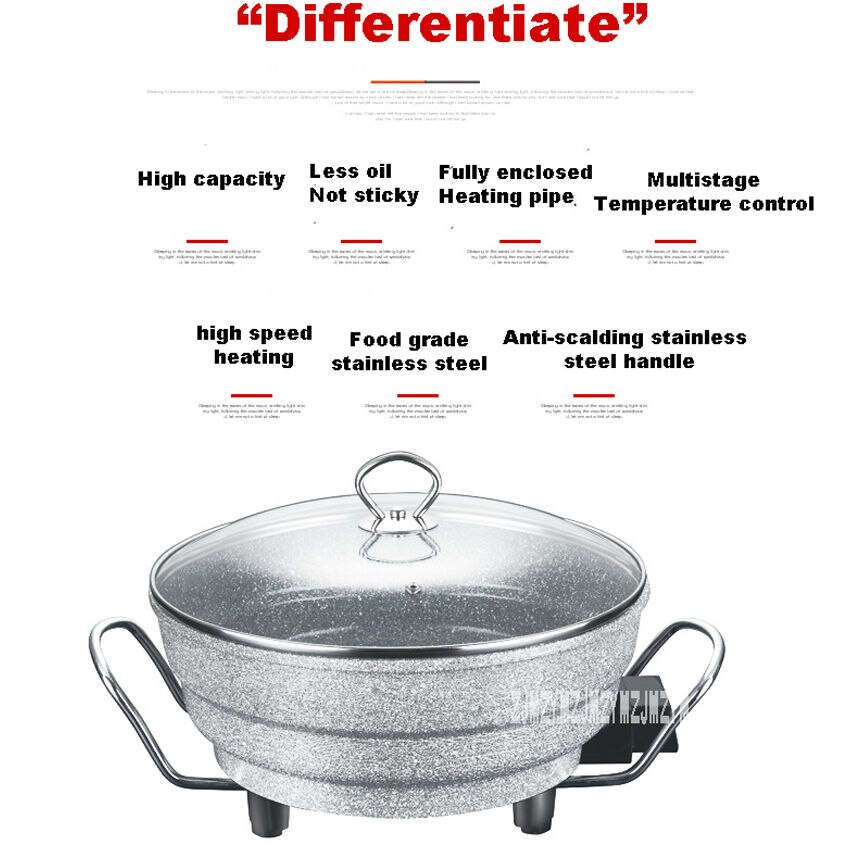 wok elettrico fornello elettrico wok pentola per alimenti pentola elettrica pentola antiaderente pentola elettrica multiuso 220V 1360W A18