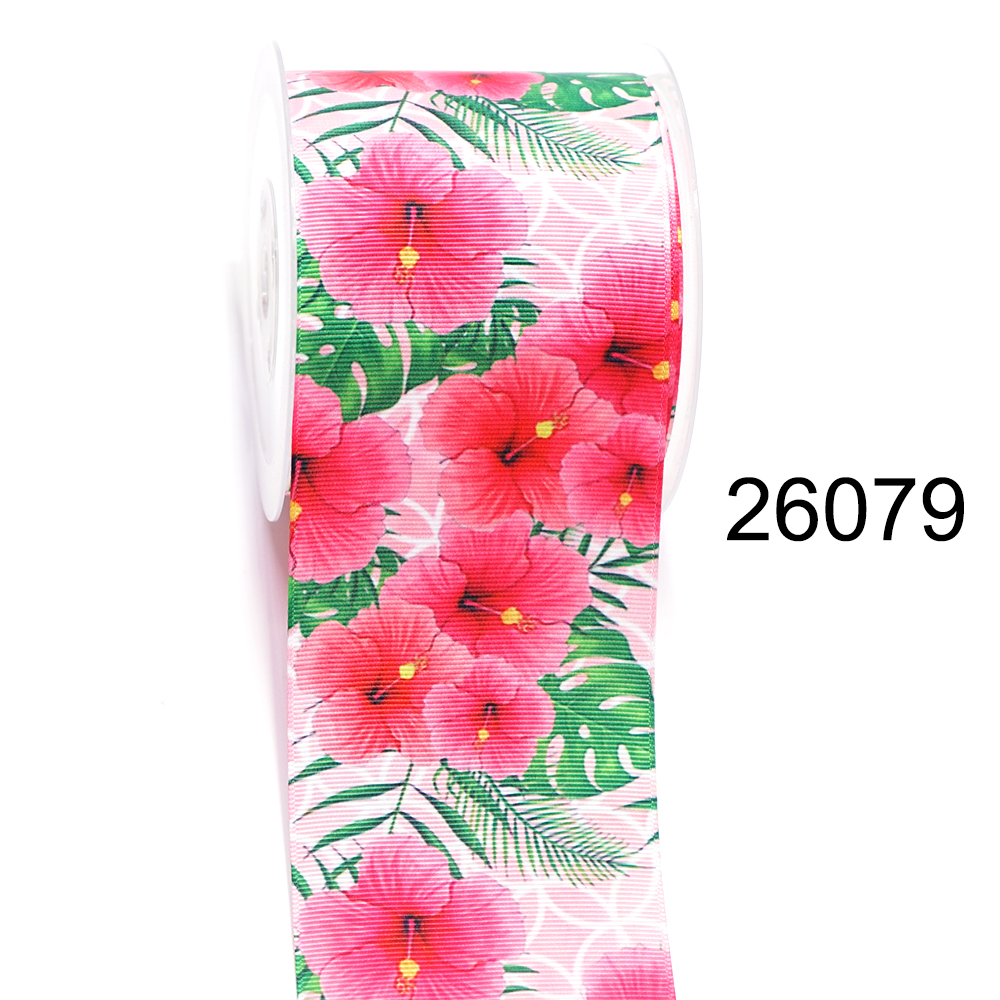 Nastro in Grosgrain stampato con fiori di cartone animato, forniture artigianali fai da te, accessori per cucire, 5 yarde 26079: Nichel nero / XXL