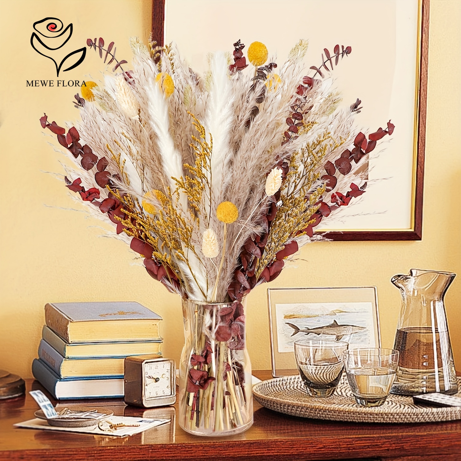 80 pz fiori secchi pampa codice di coniglio mazzo di erba floreale decorazioni per matrimoni conservare foglie di eucalipto canne decorazione vaso per la casa