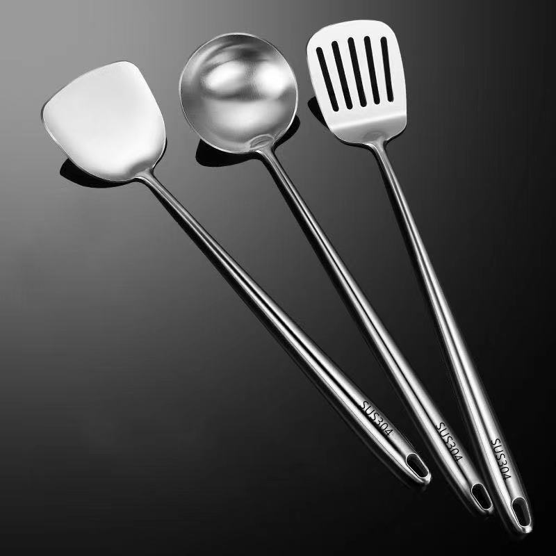 304 Stainless Steel Wok Spatula Metal Kitchen Accessories Slotted Turner Rice Spoon Ladle Cooking Tools Utensil Set: Burgundy