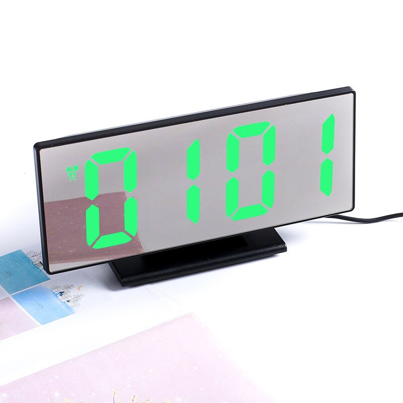 LED Digital Alarm Clock Mirror Electronic Clocks Multifunction Large LCD Display Digital Table Clock with Temperature Calendar: Black Green