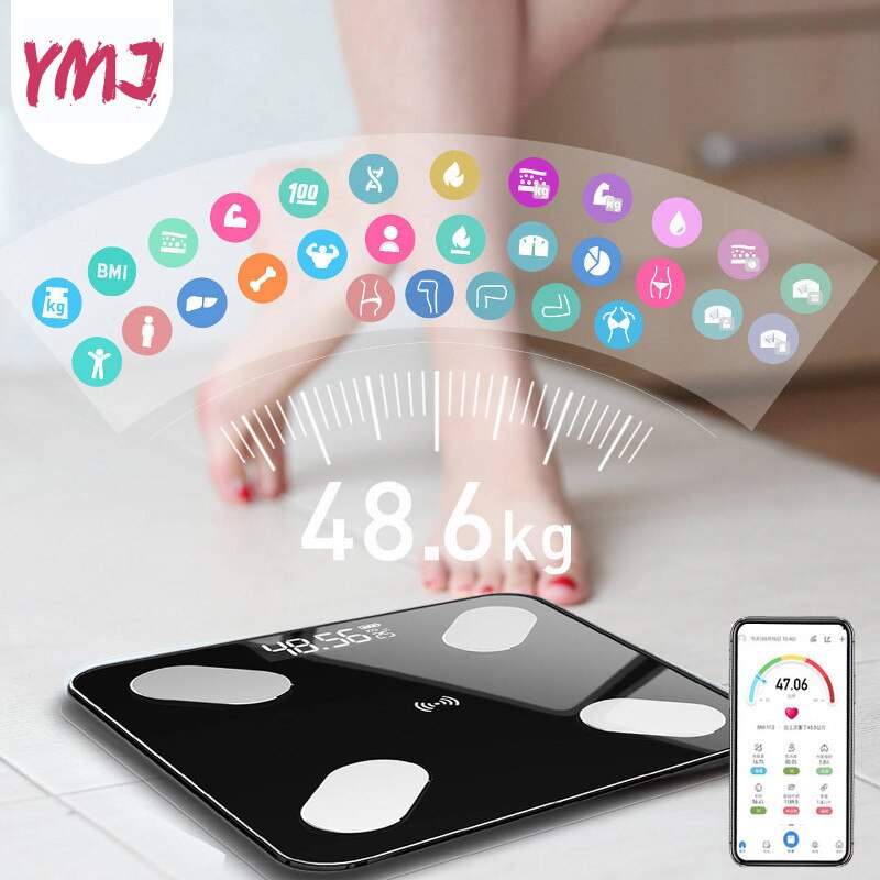 Bluetooth Lichaamsvet Schaal Bmi Schaal Smart Elektronische Weegschalen Led Digitale Badkamer Weegschaal Balance Lichaam Samenstelling Analyzer
