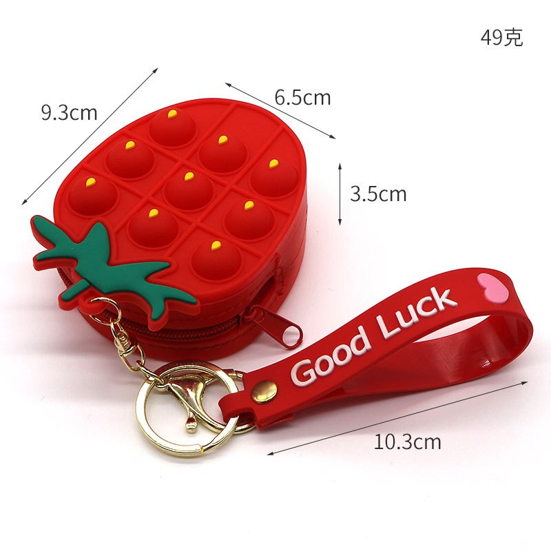 Popo fidget toy popper sensory popet silikon push bubble schreibwaren aufbewahrungsbeutel popite poppit dekompressions-münzbeutel: Kleine erdbeere