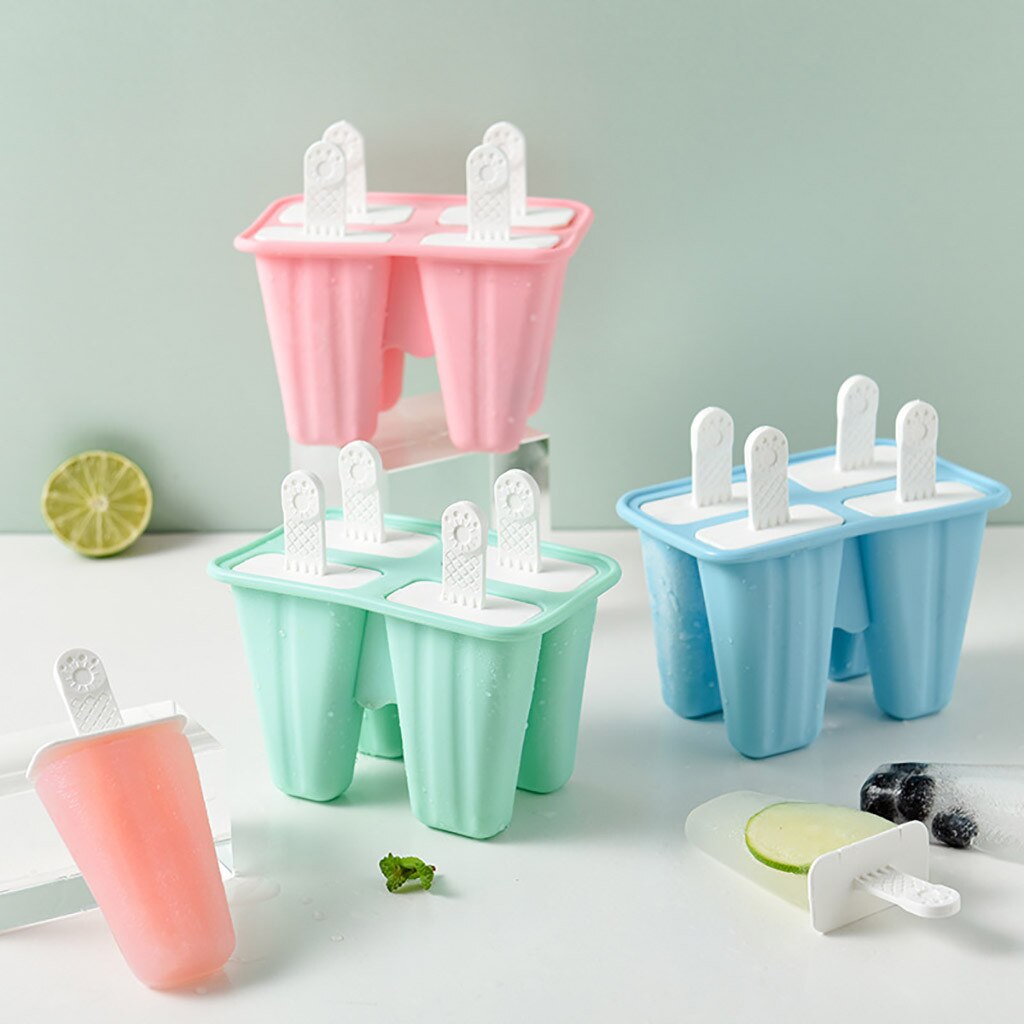 Quatro grade molde de gelo criativo diy verão 20 ml silicone 4 buraco picolé molde moldes de gelo clássico bandejas moldes reutilizáveis
